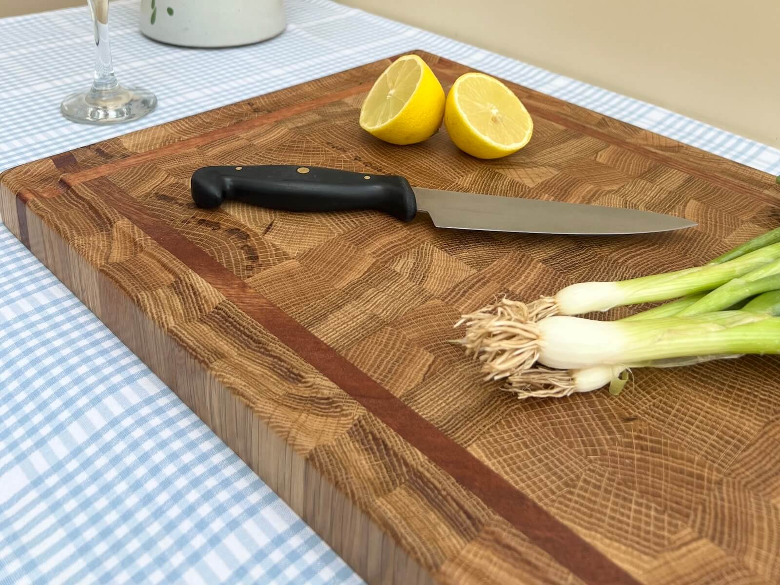 Premium Oak End Grain Chopping Board with Border Detail – Personalised UK Kitchen Gift.