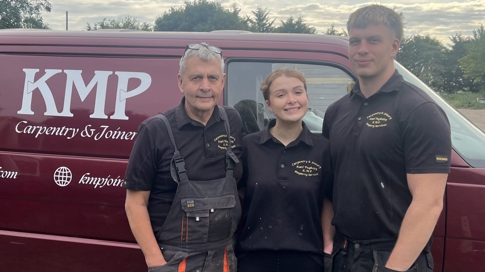 The family-run KMP Carpentry & Joinery team outside their Cambridgeshire joinery workshop.