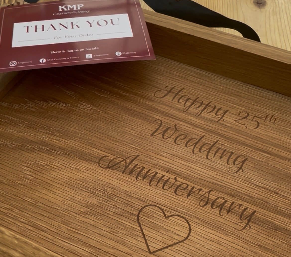 FSC certified oak serving tray handmade by KMP Joinery.