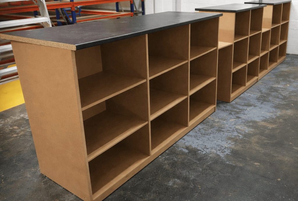 Custom storage units built for a commercial fit-out project.