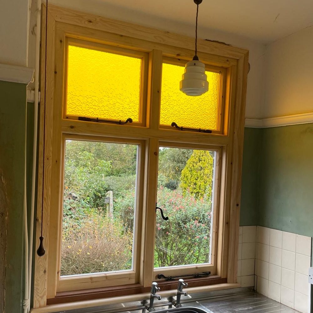 Newly installed traditional timber replacement window fitted in a period home to restore the property's original character.